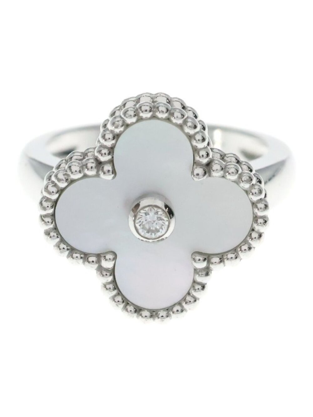 Van Cleef & Arpels Vintage Alhambra Mother of Pearl Ring 18k White Gold